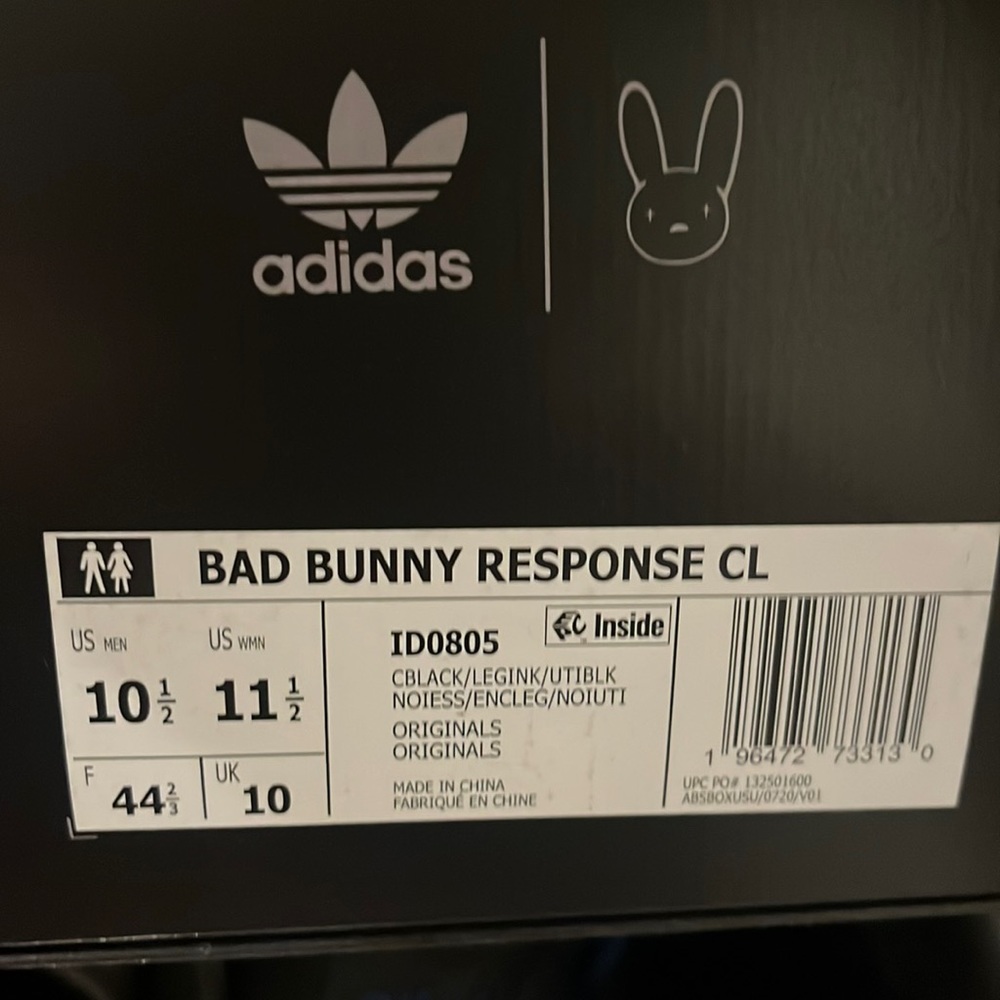 Adidas Bad Bunny triple black, Mens 10 1/2.
